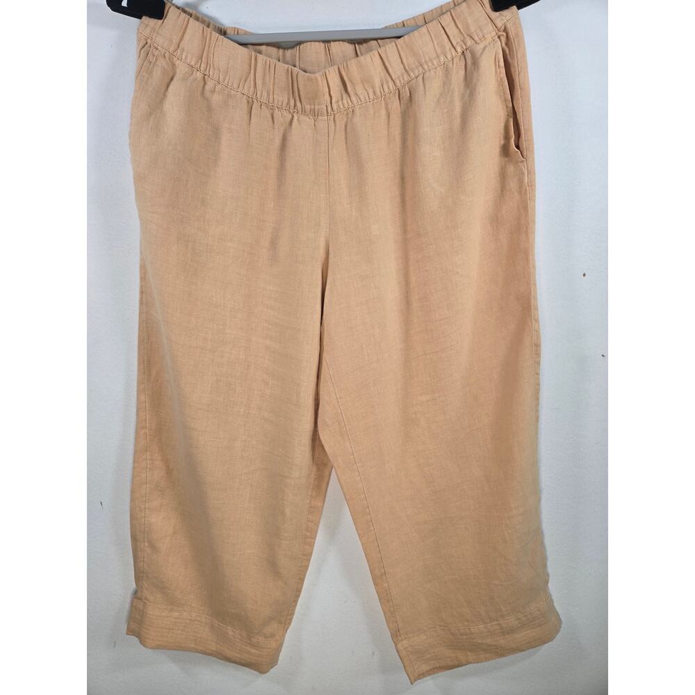 Pure Jill Womens Linen, Cropped, Elastic Waist Orange Pastel Pant Size XL